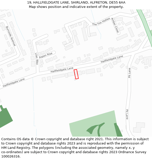 19, HALLFIELDGATE LANE, SHIRLAND, ALFRETON, DE55 6AA: Location map and indicative extent of plot