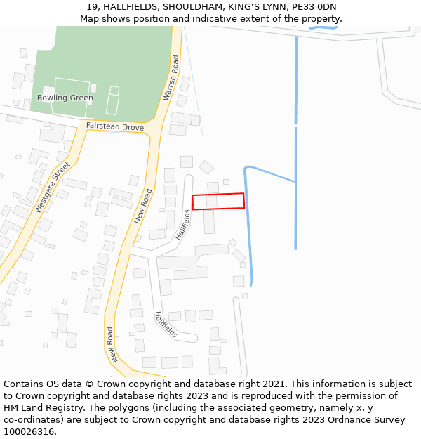 19, HALLFIELDS, SHOULDHAM, KING'S LYNN, PE33 0DN: Location map and indicative extent of plot