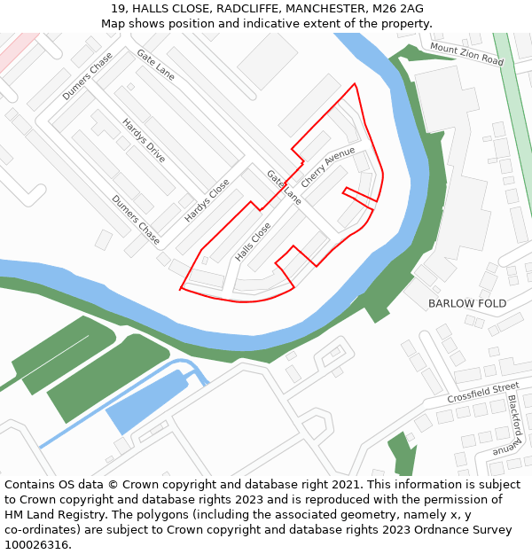 19, HALLS CLOSE, RADCLIFFE, MANCHESTER, M26 2AG: Location map and indicative extent of plot