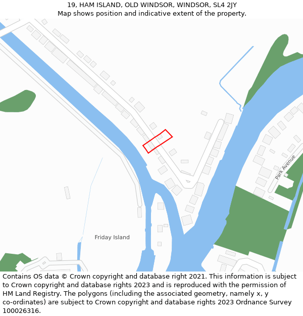 19, HAM ISLAND, OLD WINDSOR, WINDSOR, SL4 2JY: Location map and indicative extent of plot