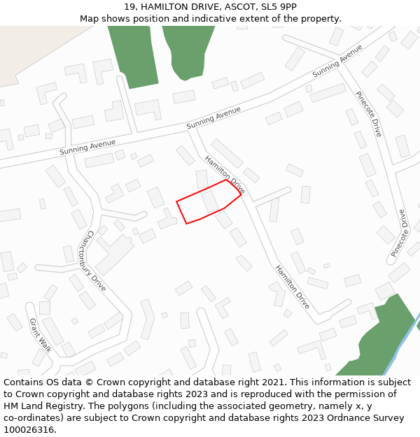 19, HAMILTON DRIVE, ASCOT, SL5 9PP: Location map and indicative extent of plot