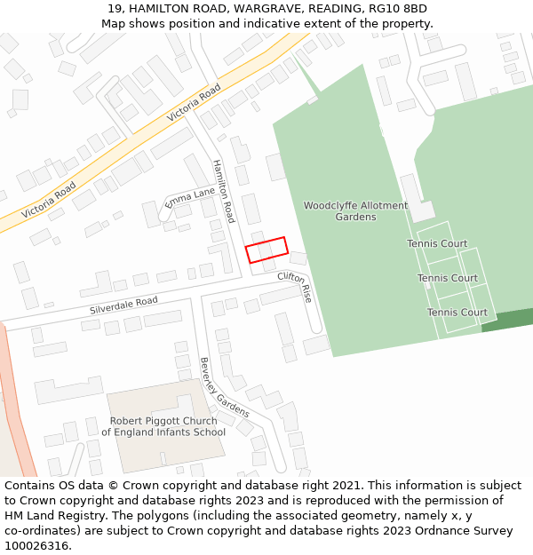 19, HAMILTON ROAD, WARGRAVE, READING, RG10 8BD: Location map and indicative extent of plot