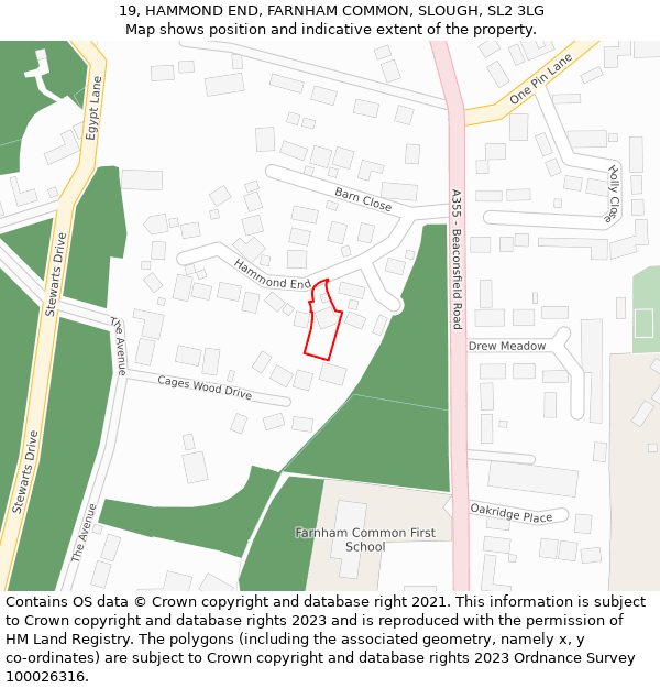 19, HAMMOND END, FARNHAM COMMON, SLOUGH, SL2 3LG: Location map and indicative extent of plot