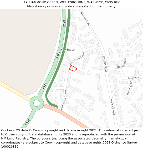 19, HAMMOND GREEN, WELLESBOURNE, WARWICK, CV35 9EY: Location map and indicative extent of plot