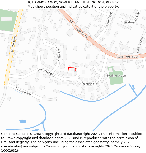 19, HAMMOND WAY, SOMERSHAM, HUNTINGDON, PE28 3YE: Location map and indicative extent of plot