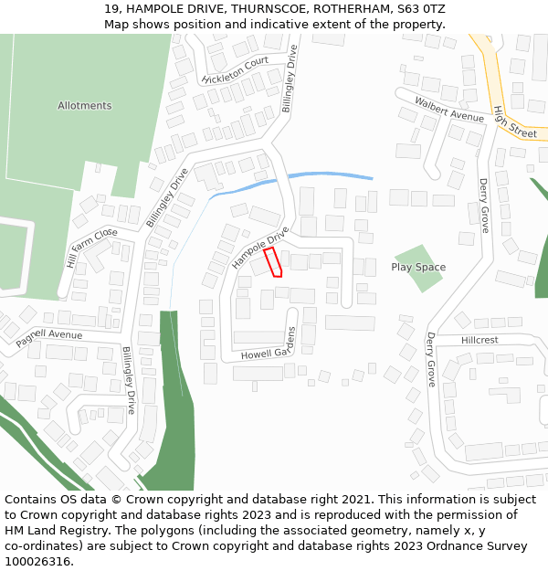 19, HAMPOLE DRIVE, THURNSCOE, ROTHERHAM, S63 0TZ: Location map and indicative extent of plot