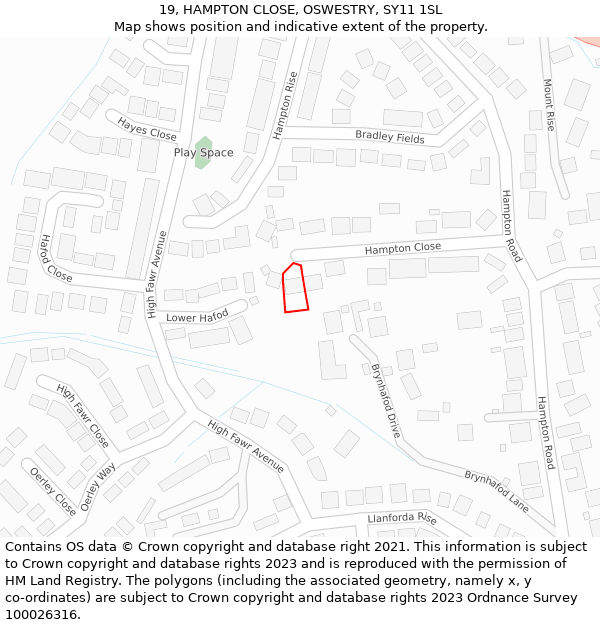 19, HAMPTON CLOSE, OSWESTRY, SY11 1SL: Location map and indicative extent of plot