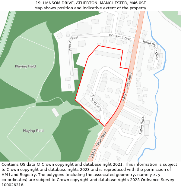 19, HANSOM DRIVE, ATHERTON, MANCHESTER, M46 0SE: Location map and indicative extent of plot