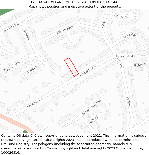 19, HANYARDS LANE, CUFFLEY, POTTERS BAR, EN6 4AT: Location map and indicative extent of plot