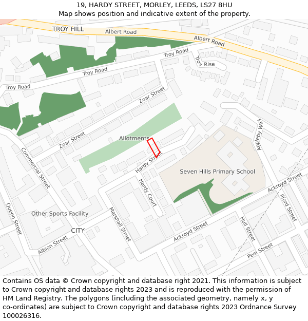 19, HARDY STREET, MORLEY, LEEDS, LS27 8HU: Location map and indicative extent of plot