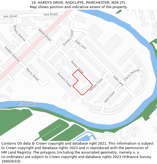 19, HARDYS DRIVE, RADCLIFFE, MANCHESTER, M26 2TL: Location map and indicative extent of plot