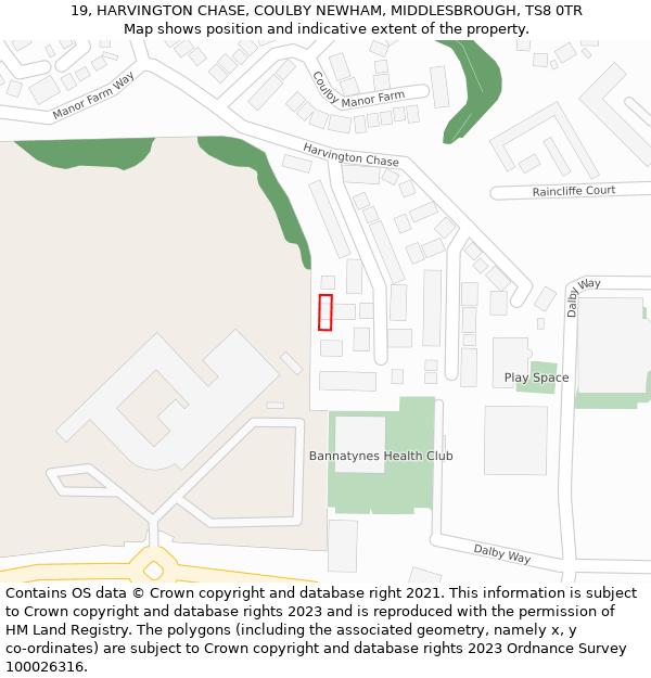 19, HARVINGTON CHASE, COULBY NEWHAM, MIDDLESBROUGH, TS8 0TR: Location map and indicative extent of plot