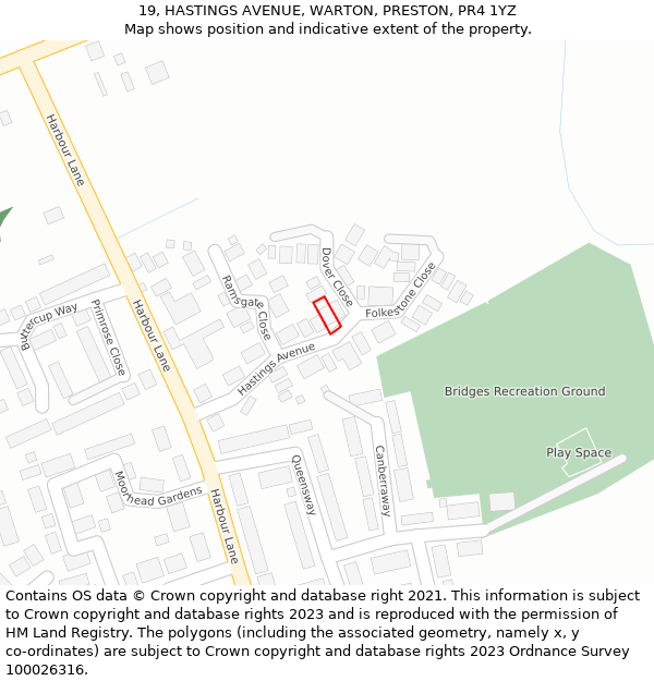 19, HASTINGS AVENUE, WARTON, PRESTON, PR4 1YZ: Location map and indicative extent of plot