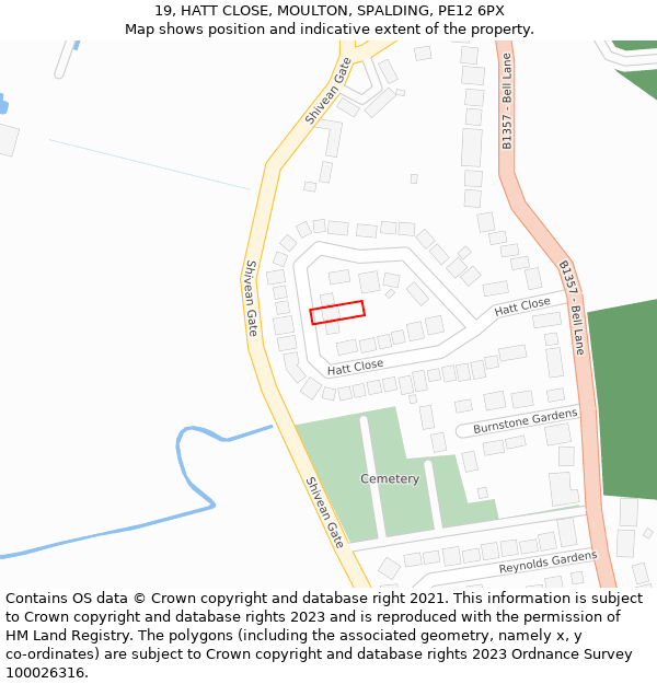 19, HATT CLOSE, MOULTON, SPALDING, PE12 6PX: Location map and indicative extent of plot