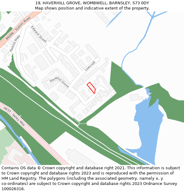 19, HAVERHILL GROVE, WOMBWELL, BARNSLEY, S73 0DY: Location map and indicative extent of plot