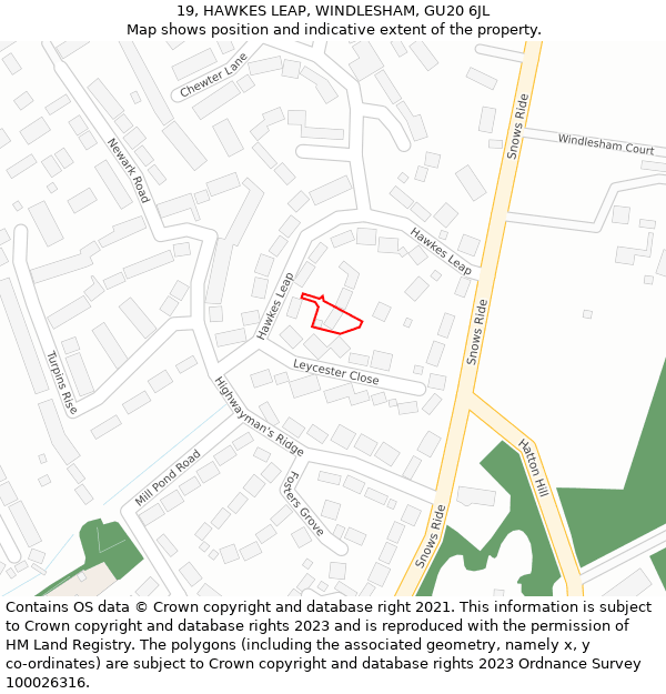 19, HAWKES LEAP, WINDLESHAM, GU20 6JL: Location map and indicative extent of plot