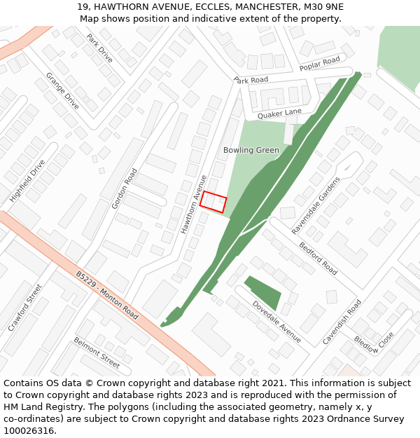 19, HAWTHORN AVENUE, ECCLES, MANCHESTER, M30 9NE: Location map and indicative extent of plot