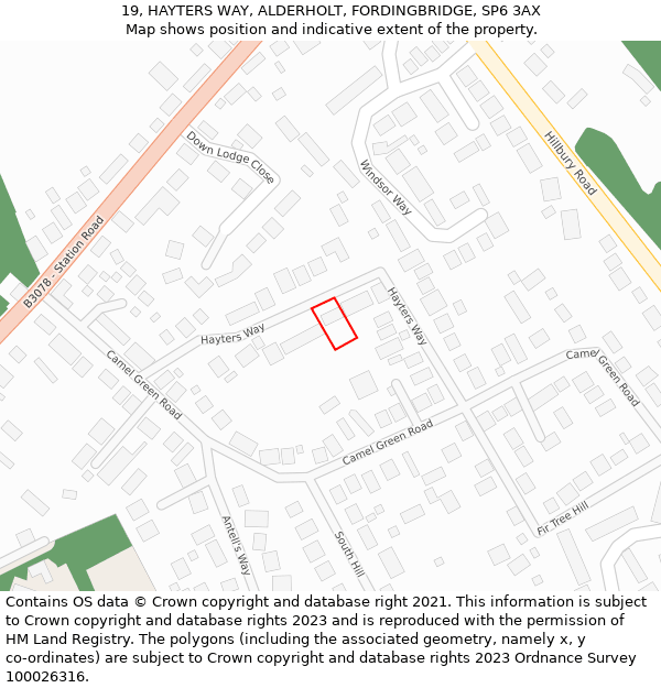 19, HAYTERS WAY, ALDERHOLT, FORDINGBRIDGE, SP6 3AX: Location map and indicative extent of plot