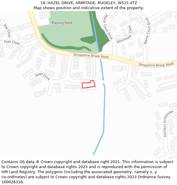 19, HAZEL DRIVE, ARMITAGE, RUGELEY, WS15 4TZ: Location map and indicative extent of plot
