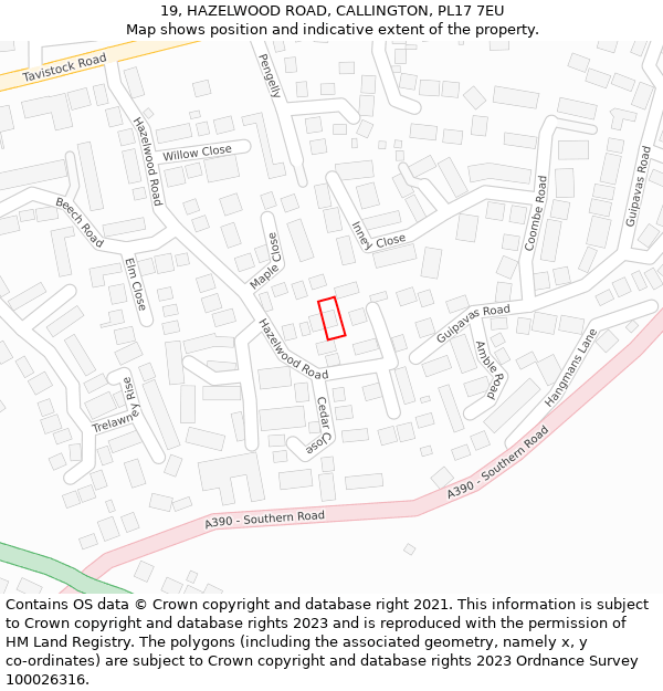 19, HAZELWOOD ROAD, CALLINGTON, PL17 7EU: Location map and indicative extent of plot