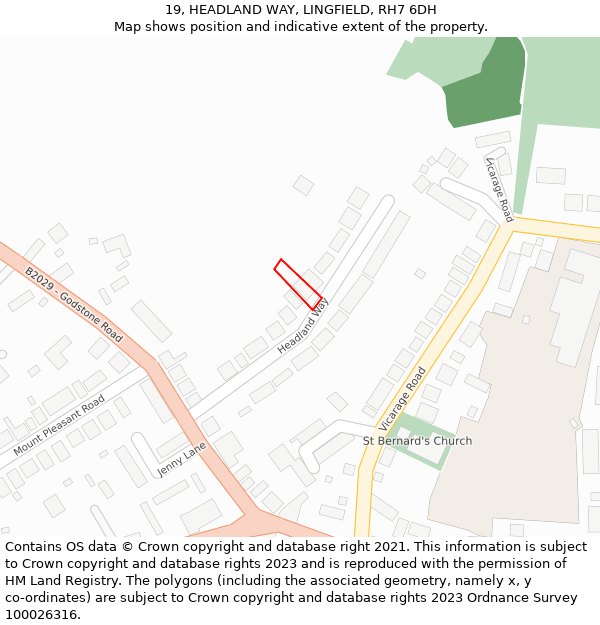 19, HEADLAND WAY, LINGFIELD, RH7 6DH: Location map and indicative extent of plot