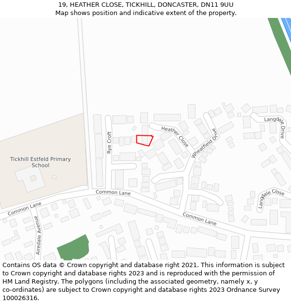 19, HEATHER CLOSE, TICKHILL, DONCASTER, DN11 9UU: Location map and indicative extent of plot