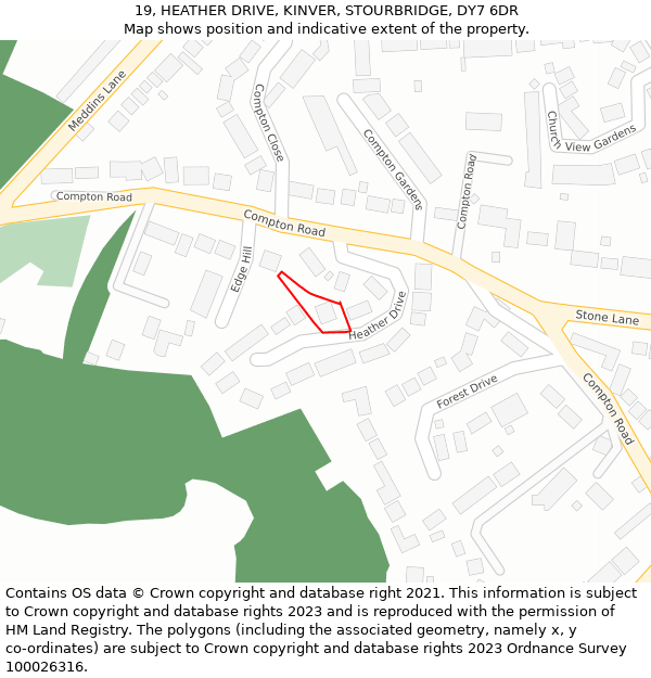 19, HEATHER DRIVE, KINVER, STOURBRIDGE, DY7 6DR: Location map and indicative extent of plot