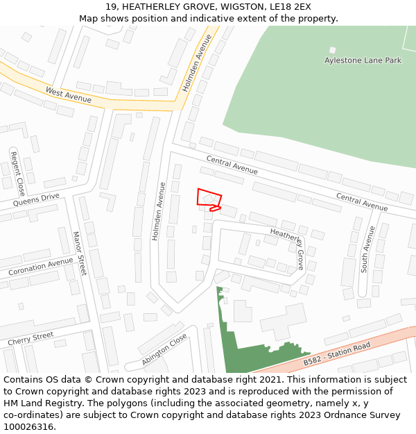 19, HEATHERLEY GROVE, WIGSTON, LE18 2EX: Location map and indicative extent of plot