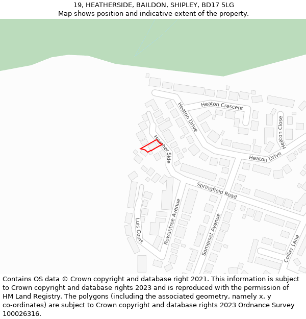 19, HEATHERSIDE, BAILDON, SHIPLEY, BD17 5LG: Location map and indicative extent of plot