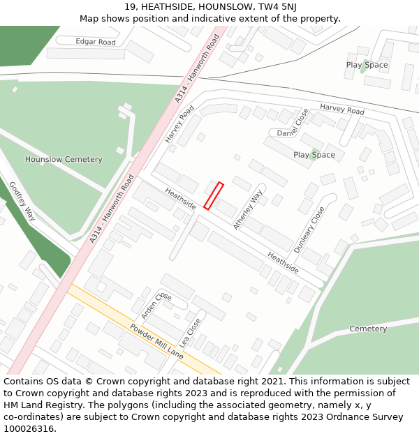 19, HEATHSIDE, HOUNSLOW, TW4 5NJ: Location map and indicative extent of plot