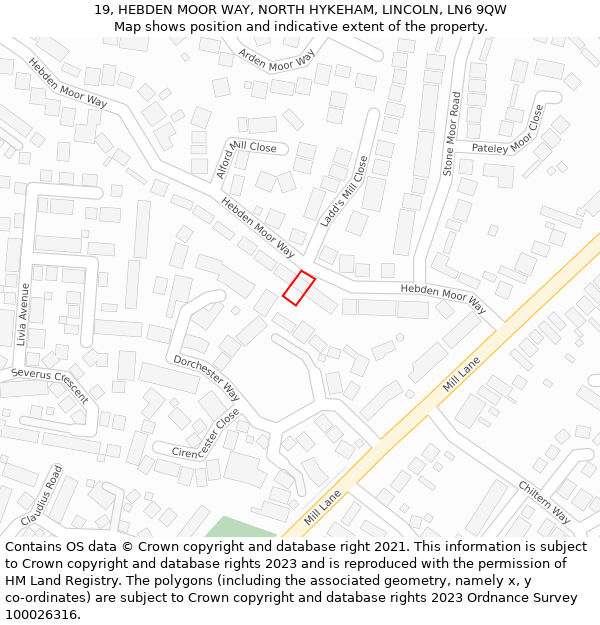 19, HEBDEN MOOR WAY, NORTH HYKEHAM, LINCOLN, LN6 9QW: Location map and indicative extent of plot