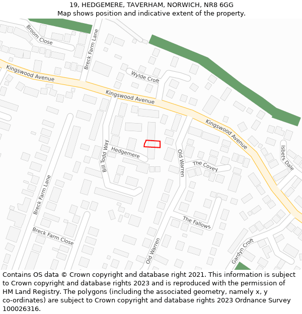 19, HEDGEMERE, TAVERHAM, NORWICH, NR8 6GG: Location map and indicative extent of plot