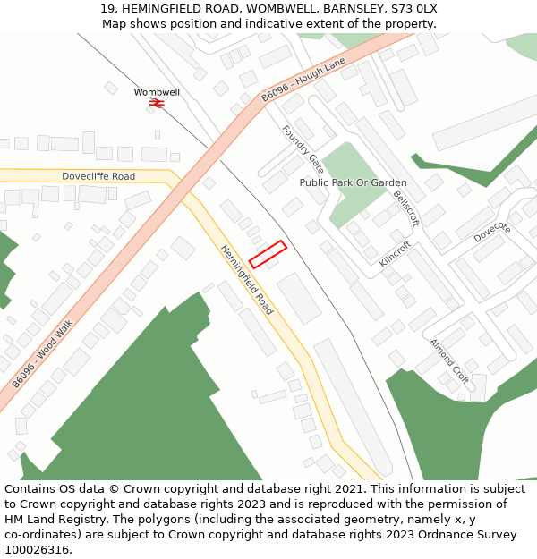 19, HEMINGFIELD ROAD, WOMBWELL, BARNSLEY, S73 0LX: Location map and indicative extent of plot