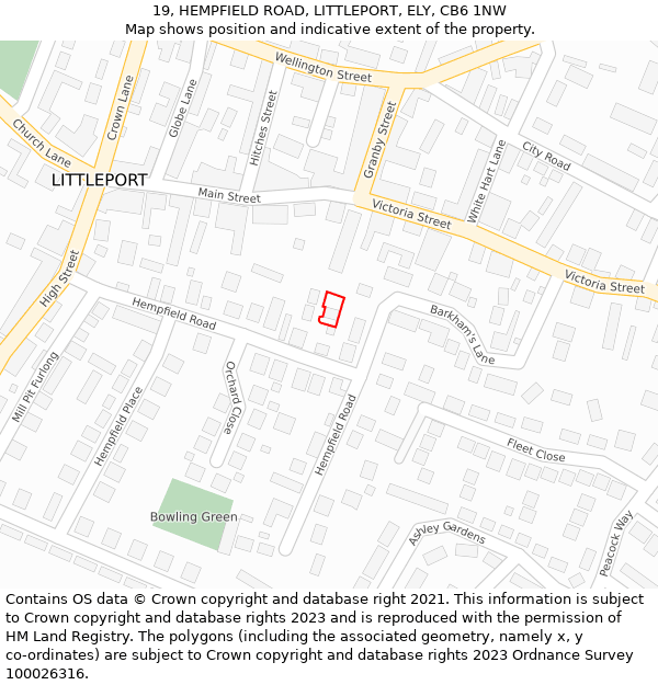 19, HEMPFIELD ROAD, LITTLEPORT, ELY, CB6 1NW: Location map and indicative extent of plot