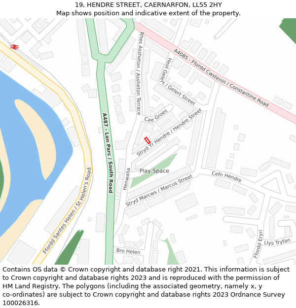 19, HENDRE STREET, CAERNARFON, LL55 2HY: Location map and indicative extent of plot