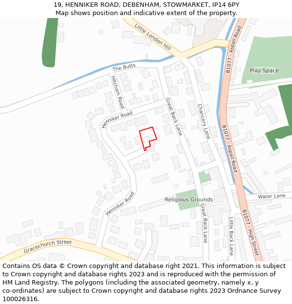 19, HENNIKER ROAD, DEBENHAM, STOWMARKET, IP14 6PY: Location map and indicative extent of plot