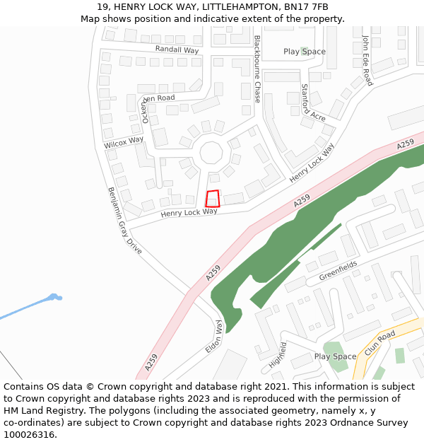 19, HENRY LOCK WAY, LITTLEHAMPTON, BN17 7FB: Location map and indicative extent of plot