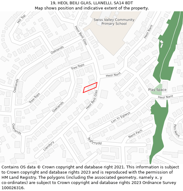 19, HEOL BEILI GLAS, LLANELLI, SA14 8DT: Location map and indicative extent of plot