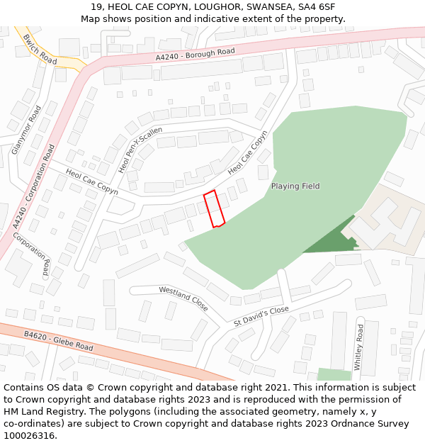 19, HEOL CAE COPYN, LOUGHOR, SWANSEA, SA4 6SF: Location map and indicative extent of plot