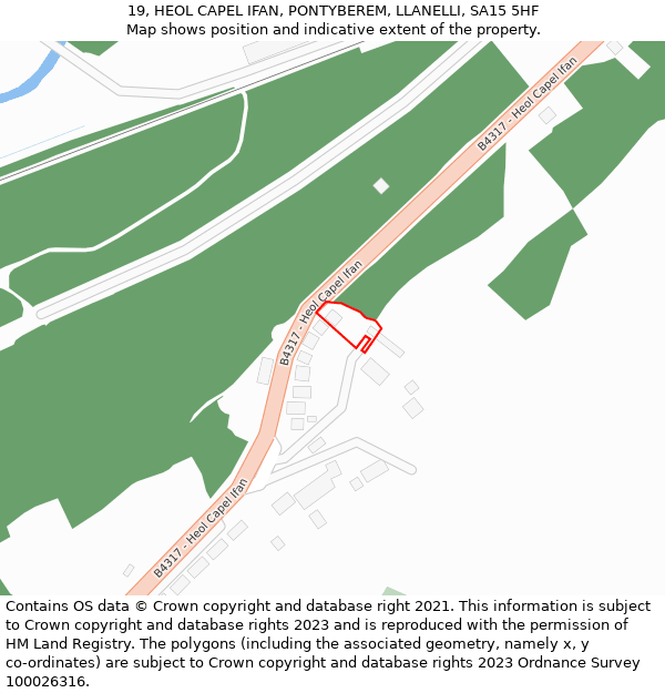 19, HEOL CAPEL IFAN, PONTYBEREM, LLANELLI, SA15 5HF: Location map and indicative extent of plot