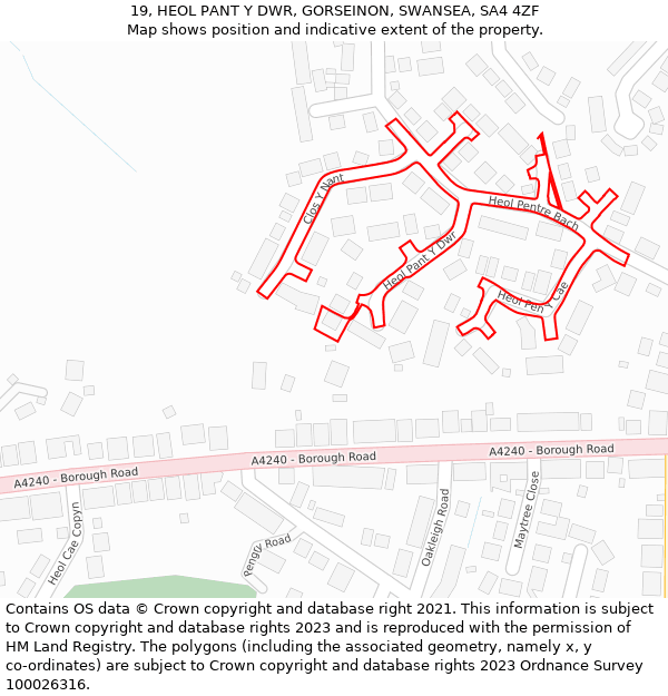 19, HEOL PANT Y DWR, GORSEINON, SWANSEA, SA4 4ZF: Location map and indicative extent of plot