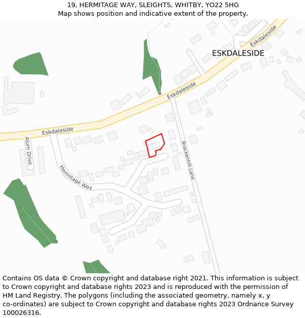 19, HERMITAGE WAY, SLEIGHTS, WHITBY, YO22 5HG: Location map and indicative extent of plot