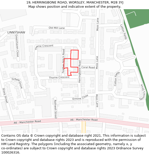 19, HERRINGBONE ROAD, WORSLEY, MANCHESTER, M28 3YJ: Location map and indicative extent of plot