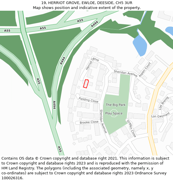 19, HERRIOT GROVE, EWLOE, DEESIDE, CH5 3UR: Location map and indicative extent of plot