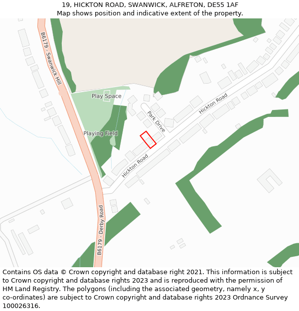 19, HICKTON ROAD, SWANWICK, ALFRETON, DE55 1AF: Location map and indicative extent of plot