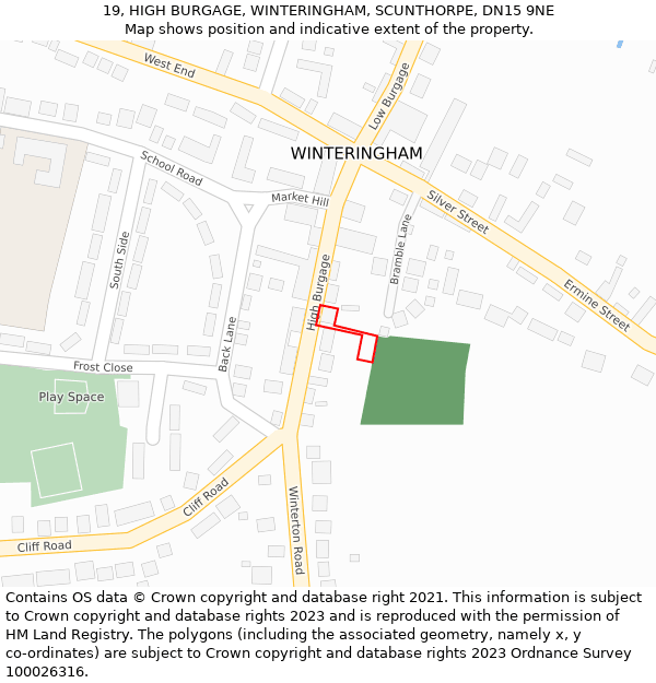 19, HIGH BURGAGE, WINTERINGHAM, SCUNTHORPE, DN15 9NE: Location map and indicative extent of plot