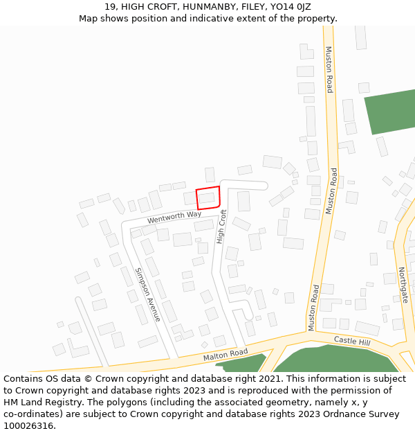 19, HIGH CROFT, HUNMANBY, FILEY, YO14 0JZ: Location map and indicative extent of plot