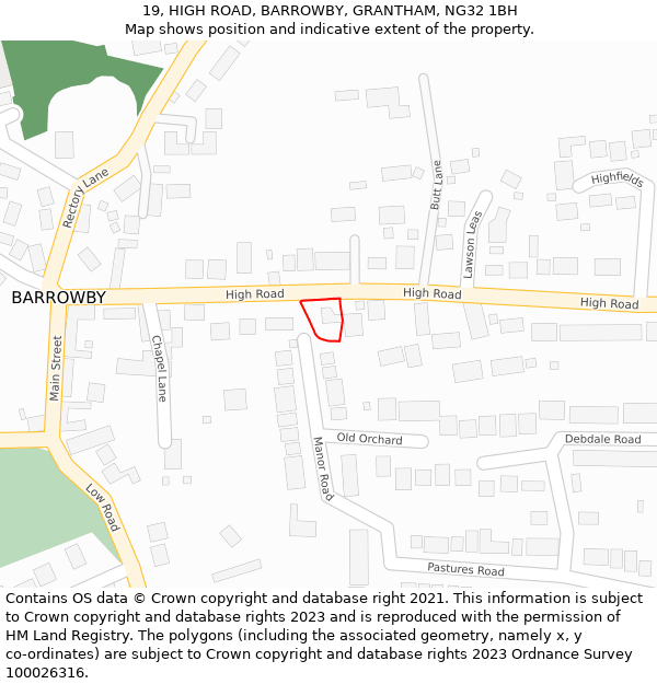 19, HIGH ROAD, BARROWBY, GRANTHAM, NG32 1BH: Location map and indicative extent of plot
