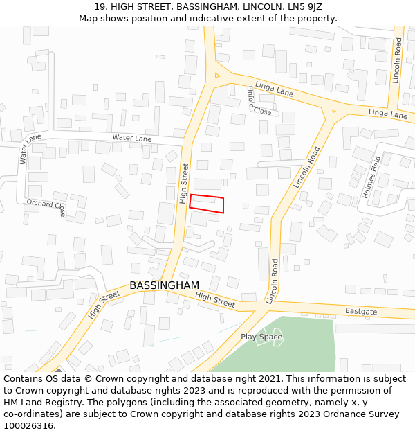 19, HIGH STREET, BASSINGHAM, LINCOLN, LN5 9JZ: Location map and indicative extent of plot