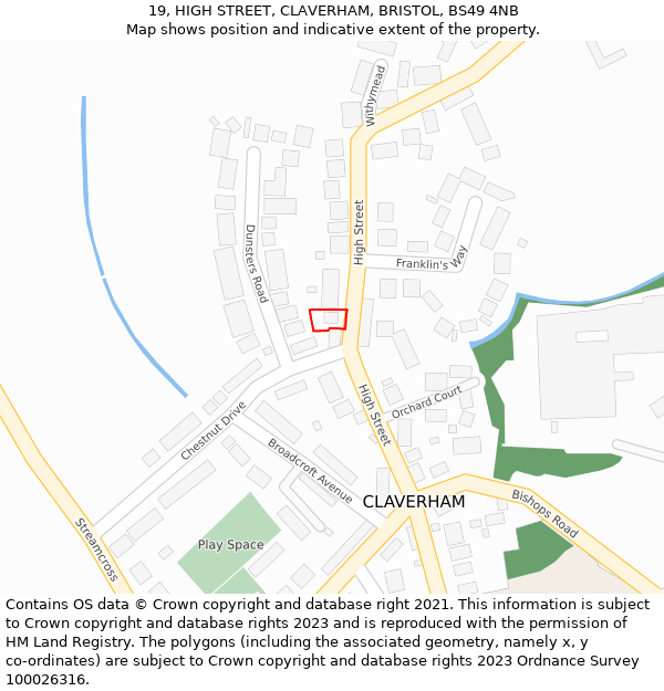 19, HIGH STREET, CLAVERHAM, BRISTOL, BS49 4NB: Location map and indicative extent of plot